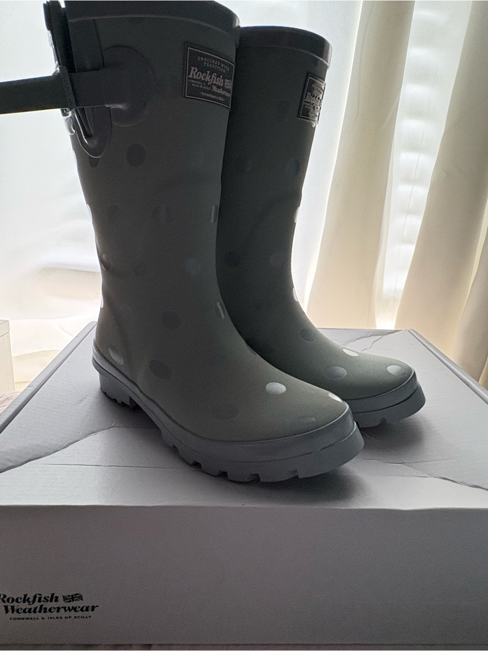 Gray Polka Dot Rain Boots